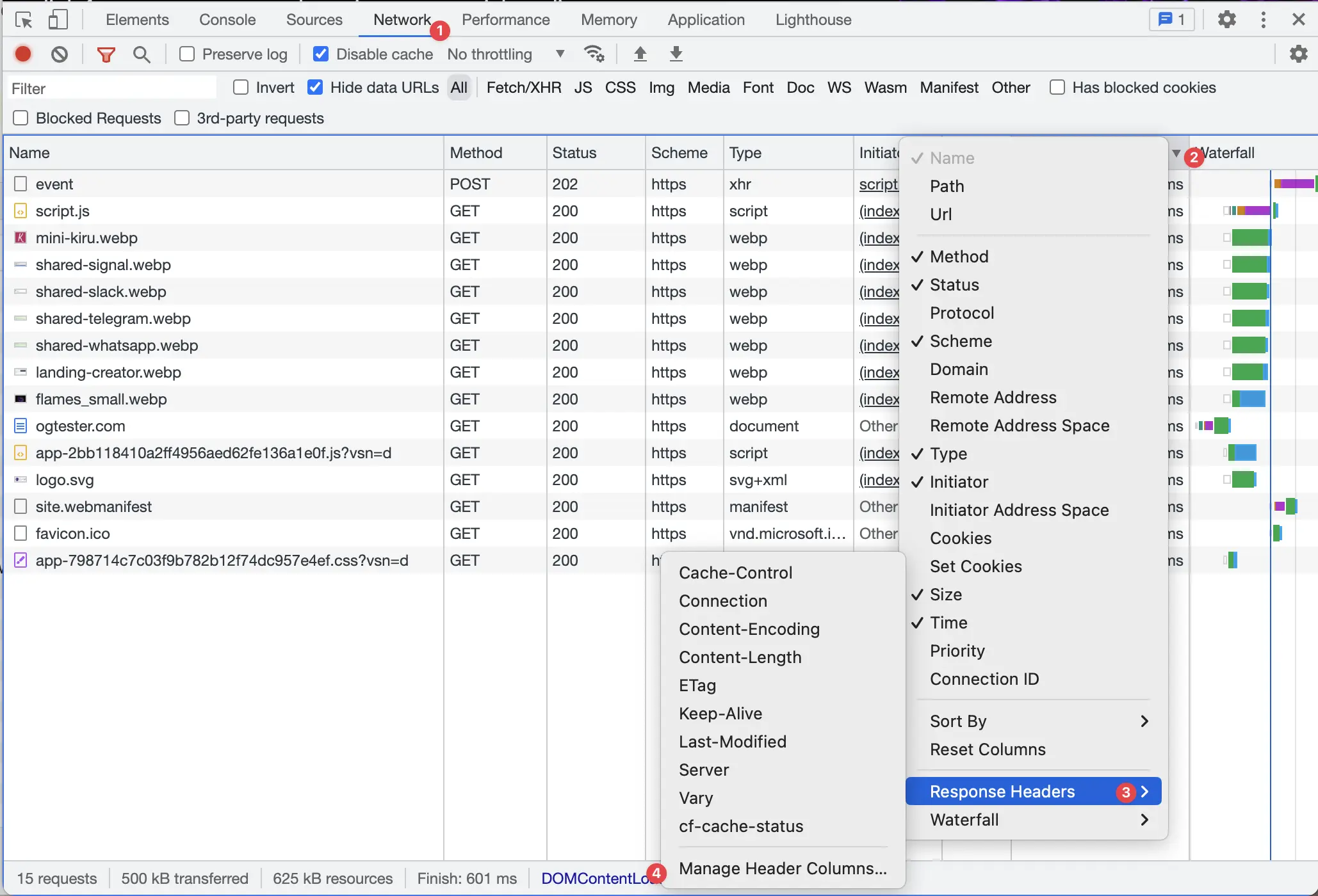 Chrome Dev Tools Header Tag