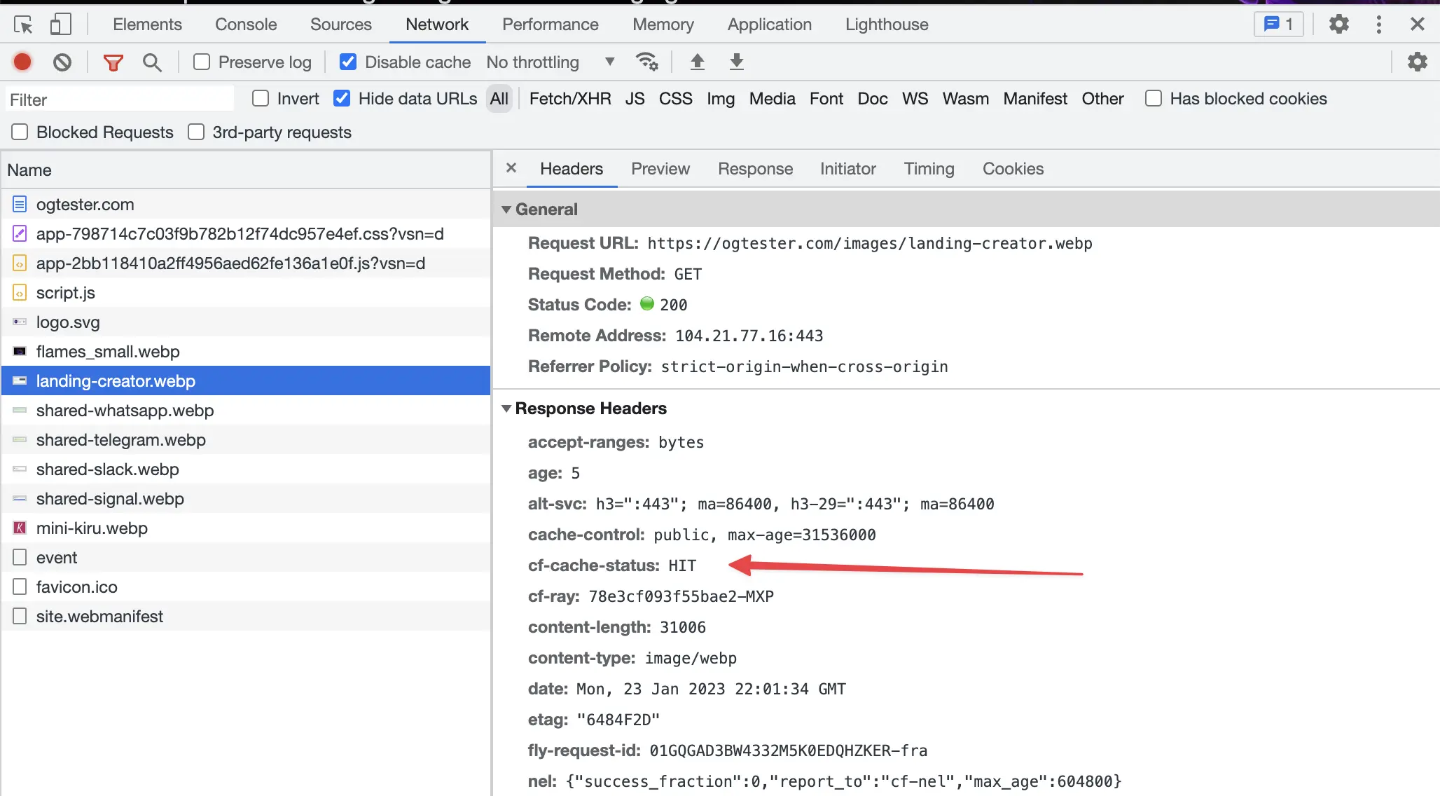 Chrome Developer Tools Response