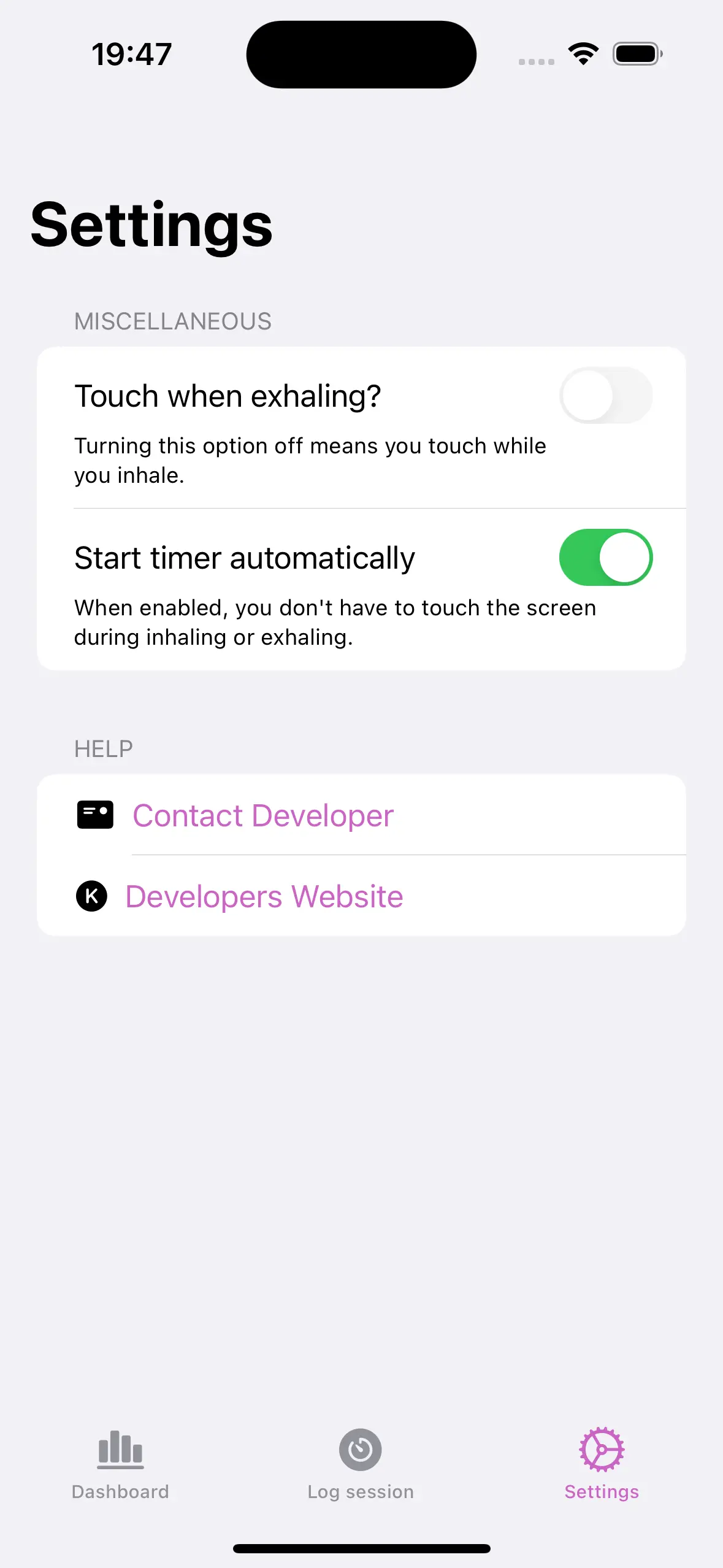 Day 10 settings page
