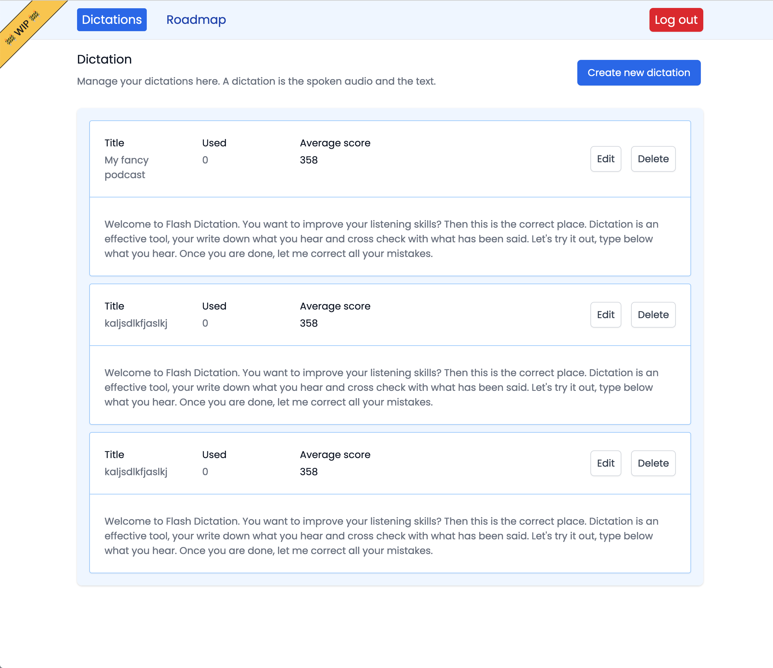 Makeup dictations page
